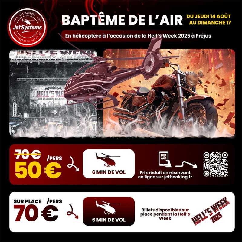Baptême de l’air Hell’s Week 2025 à Fréjus – Vol hélicoptère 6 min | JetBooking