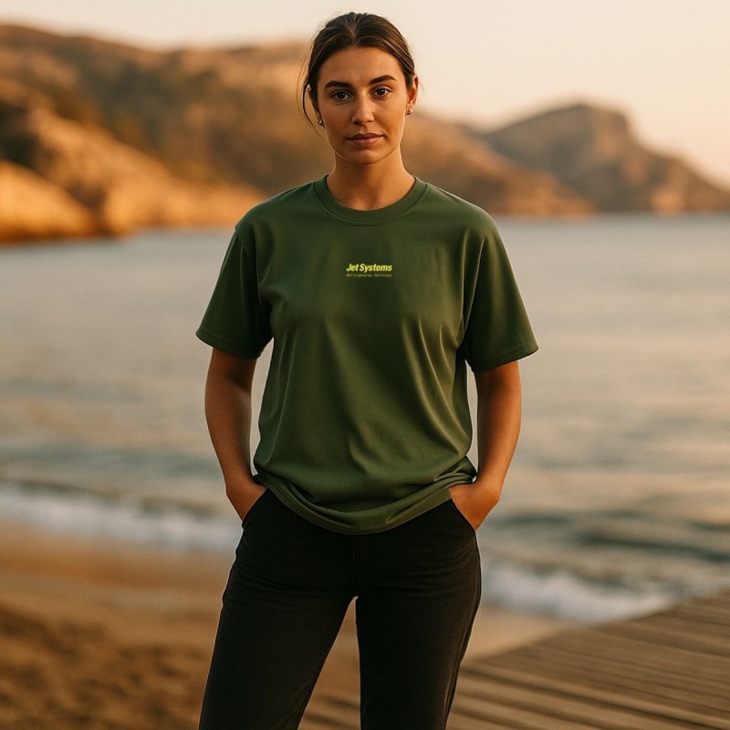 Khaki Green Jet Systems T-shirt, Yellow Print | JetBooking