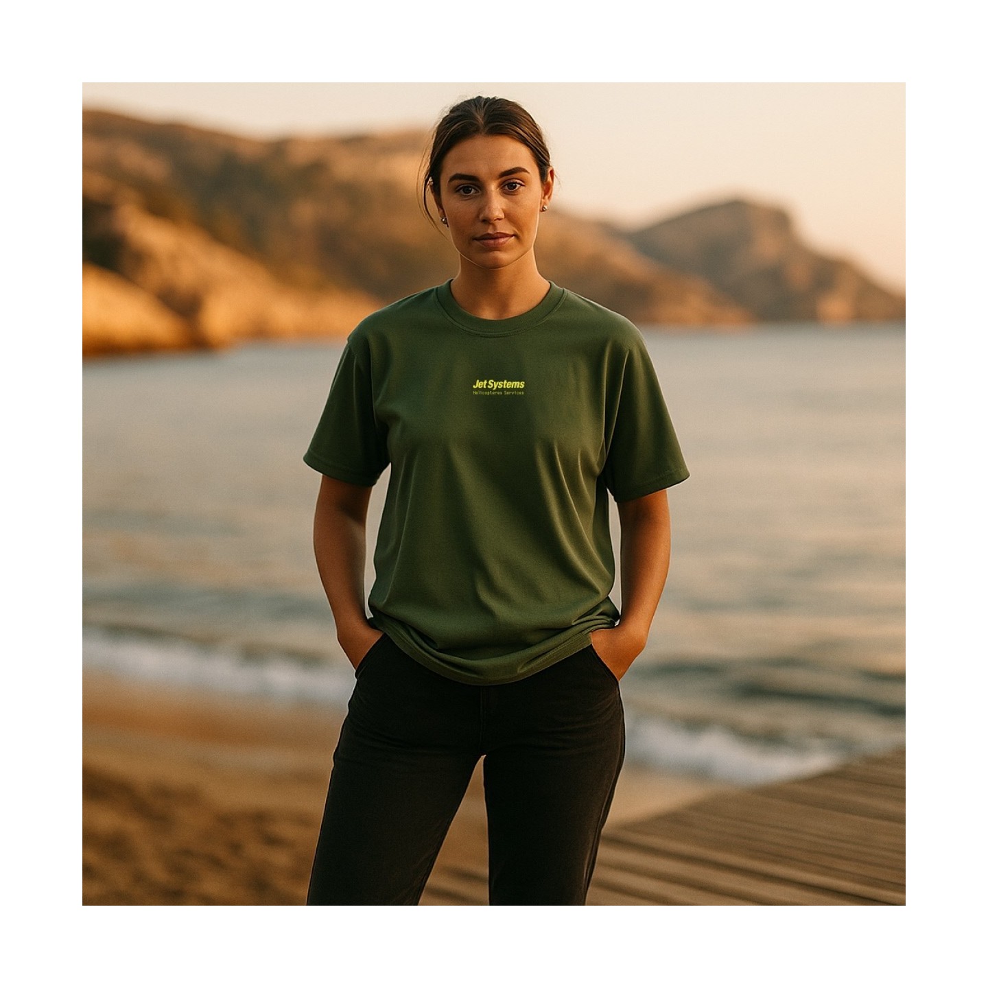 T-Shirt Vert kaki Jet Systems, unisex, confortable et moderne