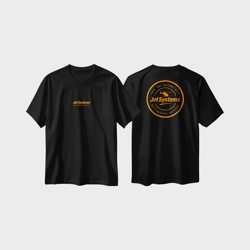 T-Shirt noir et orange jet systems, unisex, confortable et moderne
