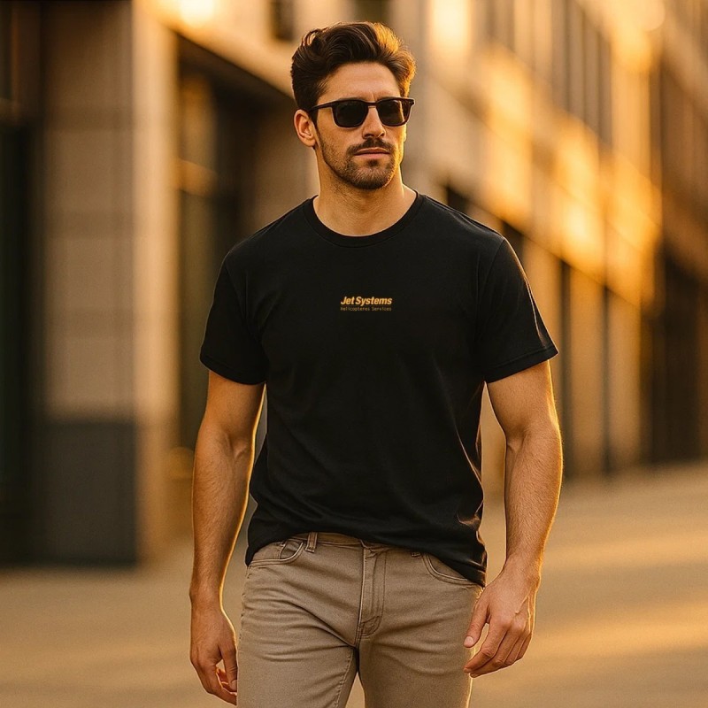 Black Jet Systems T-shirt, Orange Print | JetBooking