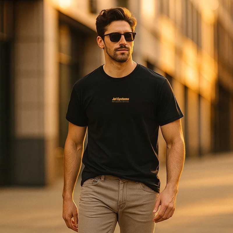 T-Shirt noir et orange jet systems, unisex, confortable et moderne