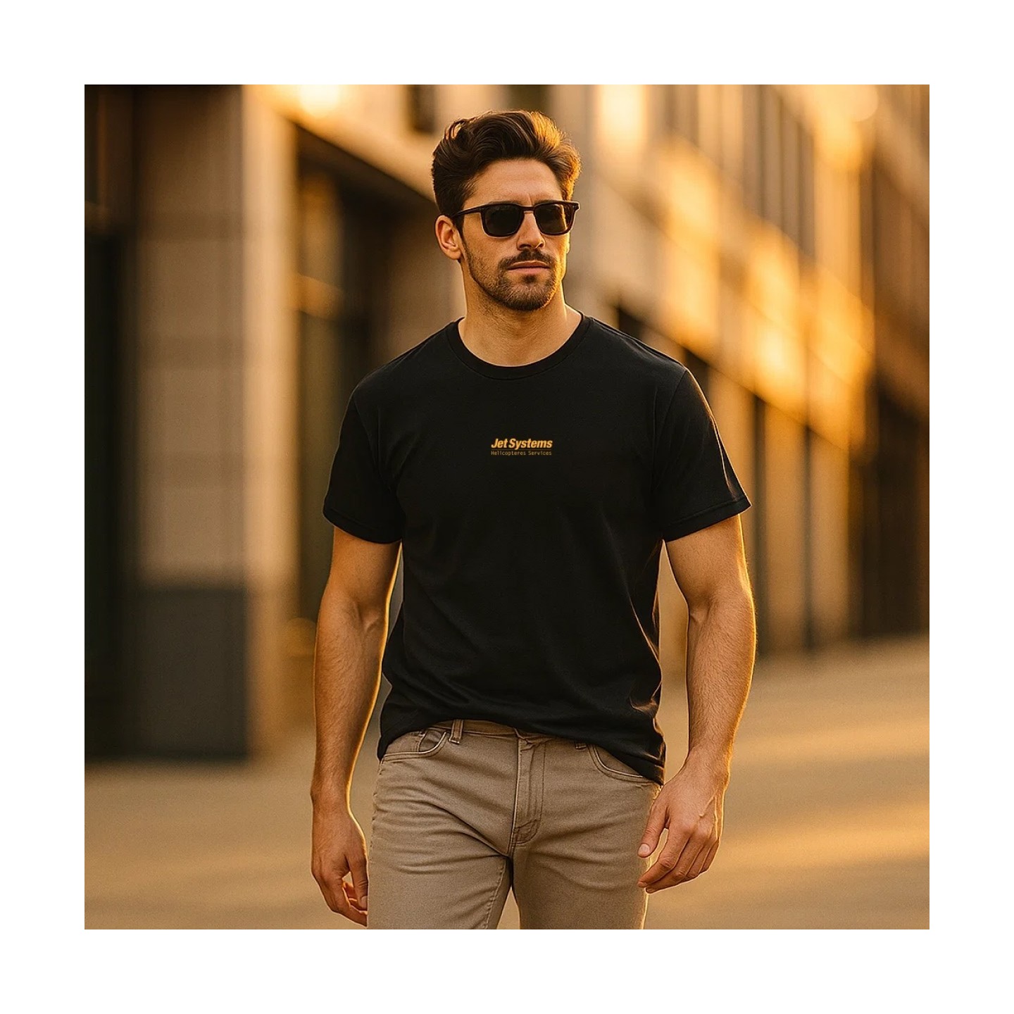 T-Shirt noir et orange jet systems, unisex, confortable et moderne