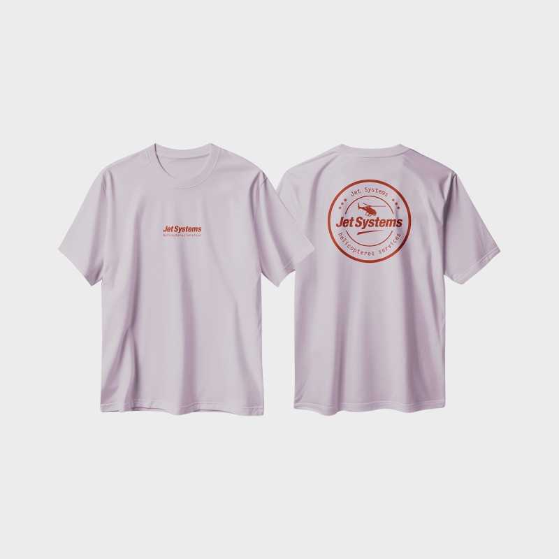 T-shirt rose clair avec marquage rouge jet systems