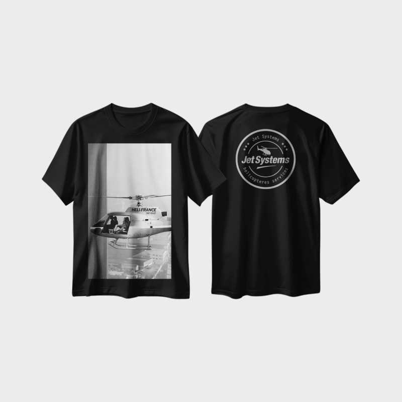T-Shirt noir rétro hélifrance, unisex, confortable et moderne