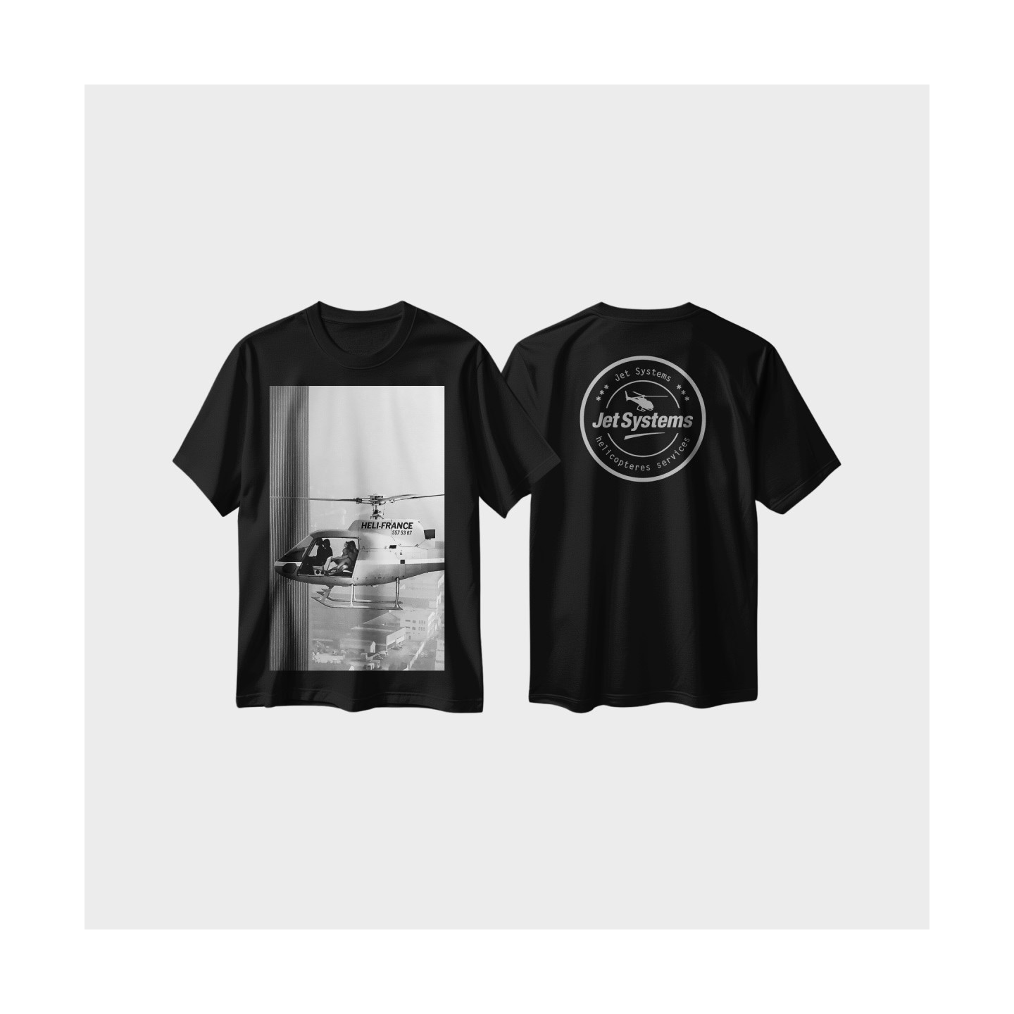 T-Shirt noir rétro hélifrance, unisex, confortable et moderne