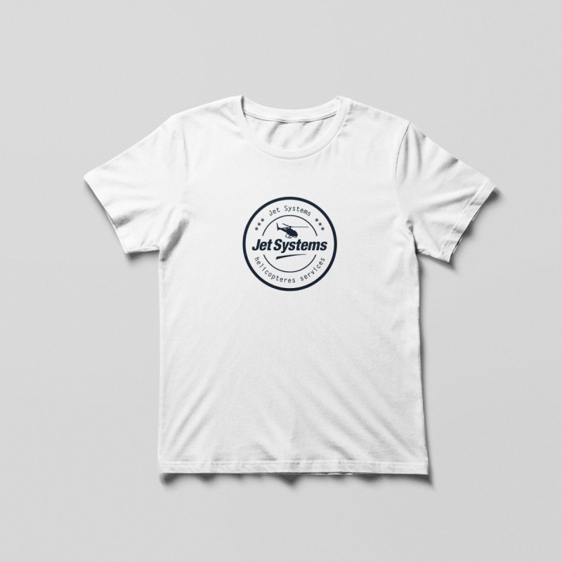 White T-shirt, Navy Round Jet Systems Logo | JetBooking