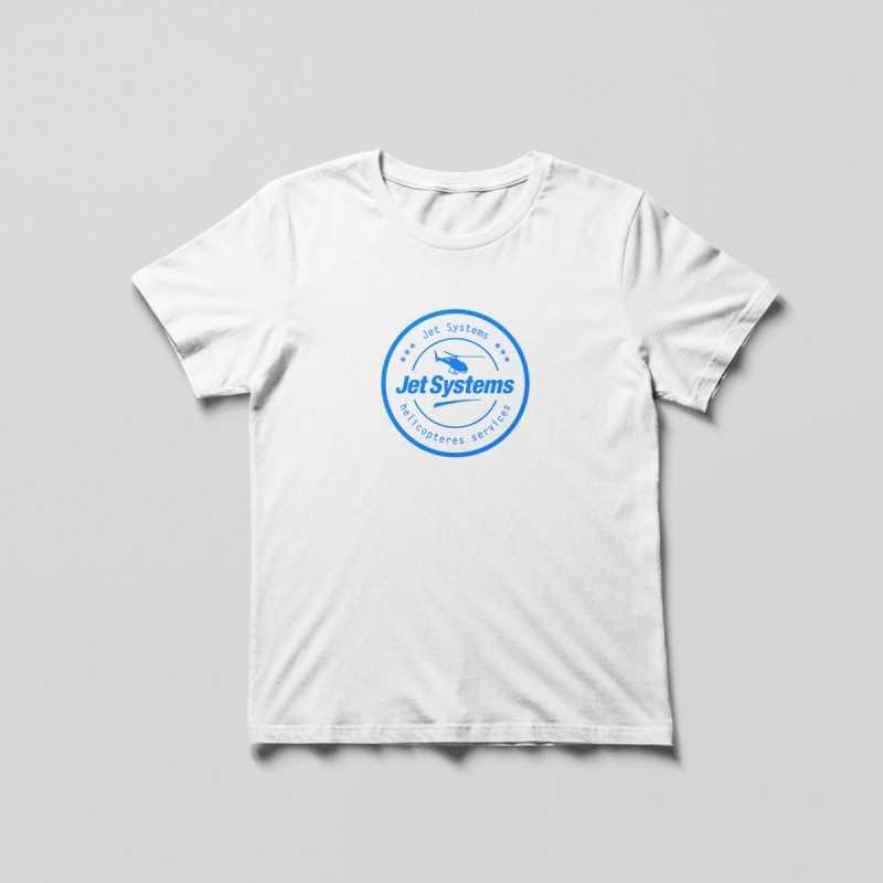 T-shirt blanc logo rond bleu clair Jet Systems