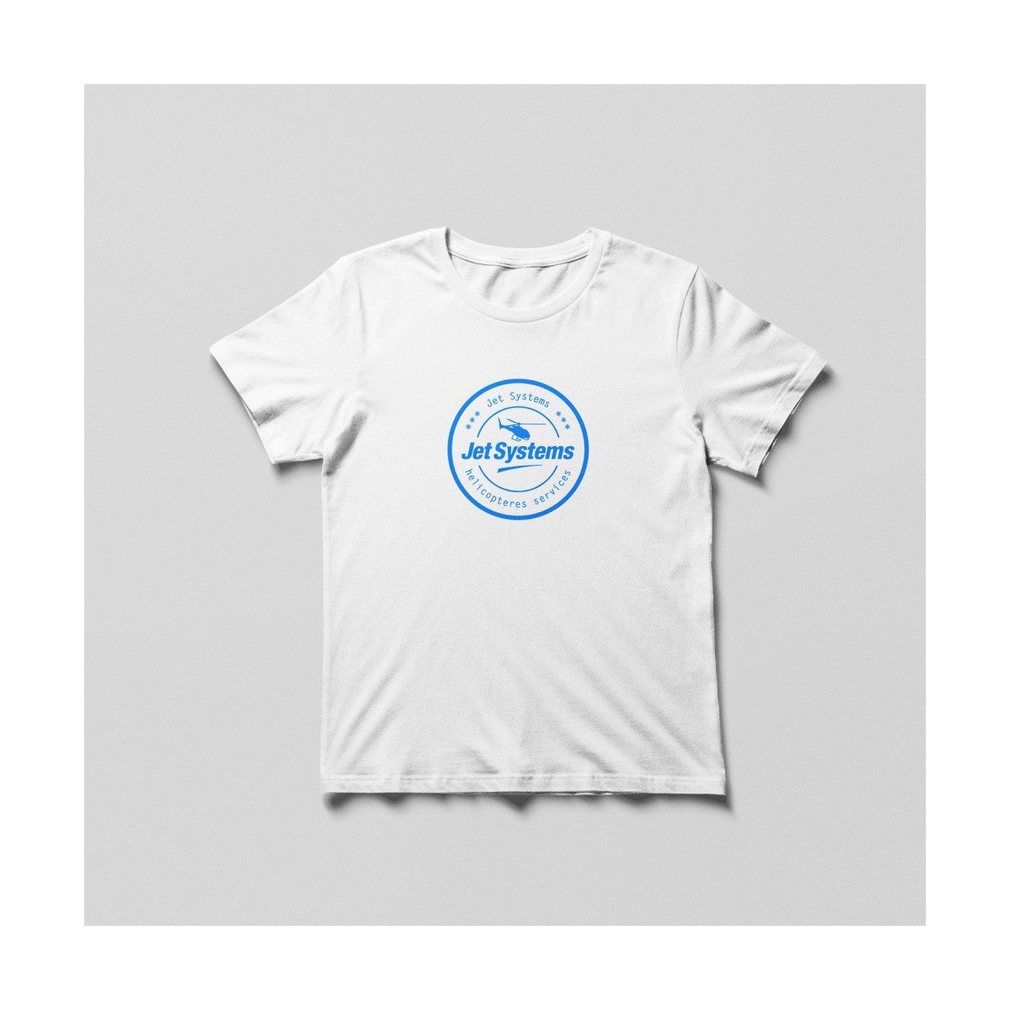 T-shirt blanc logo rond bleu clair Jet Systems